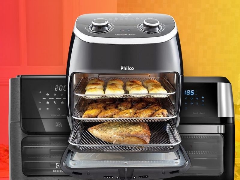 Air fryer oven de 3 andares: Faça lasanha, batatas e brownie ao mesmo ...