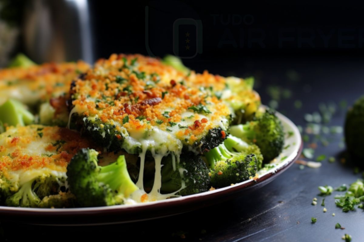 Brócolis com queijo parmesão na air fryer